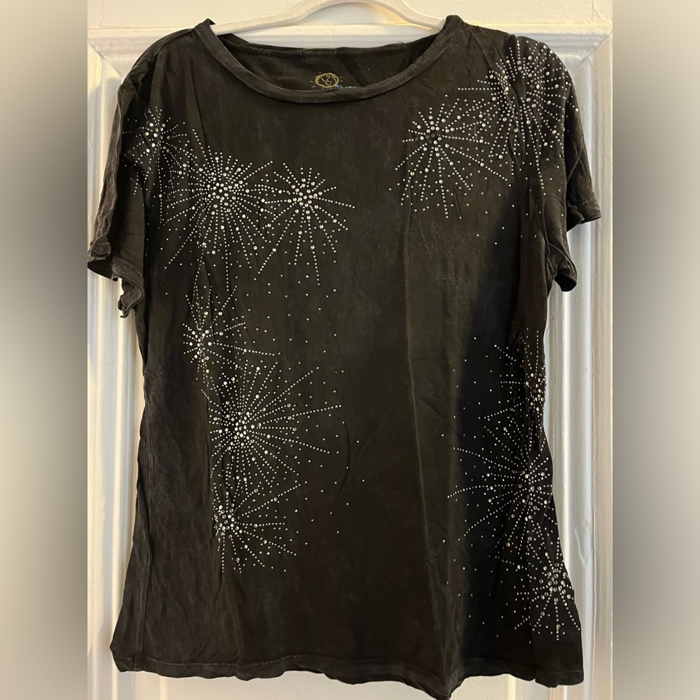 Blue Life Embellished Black Top